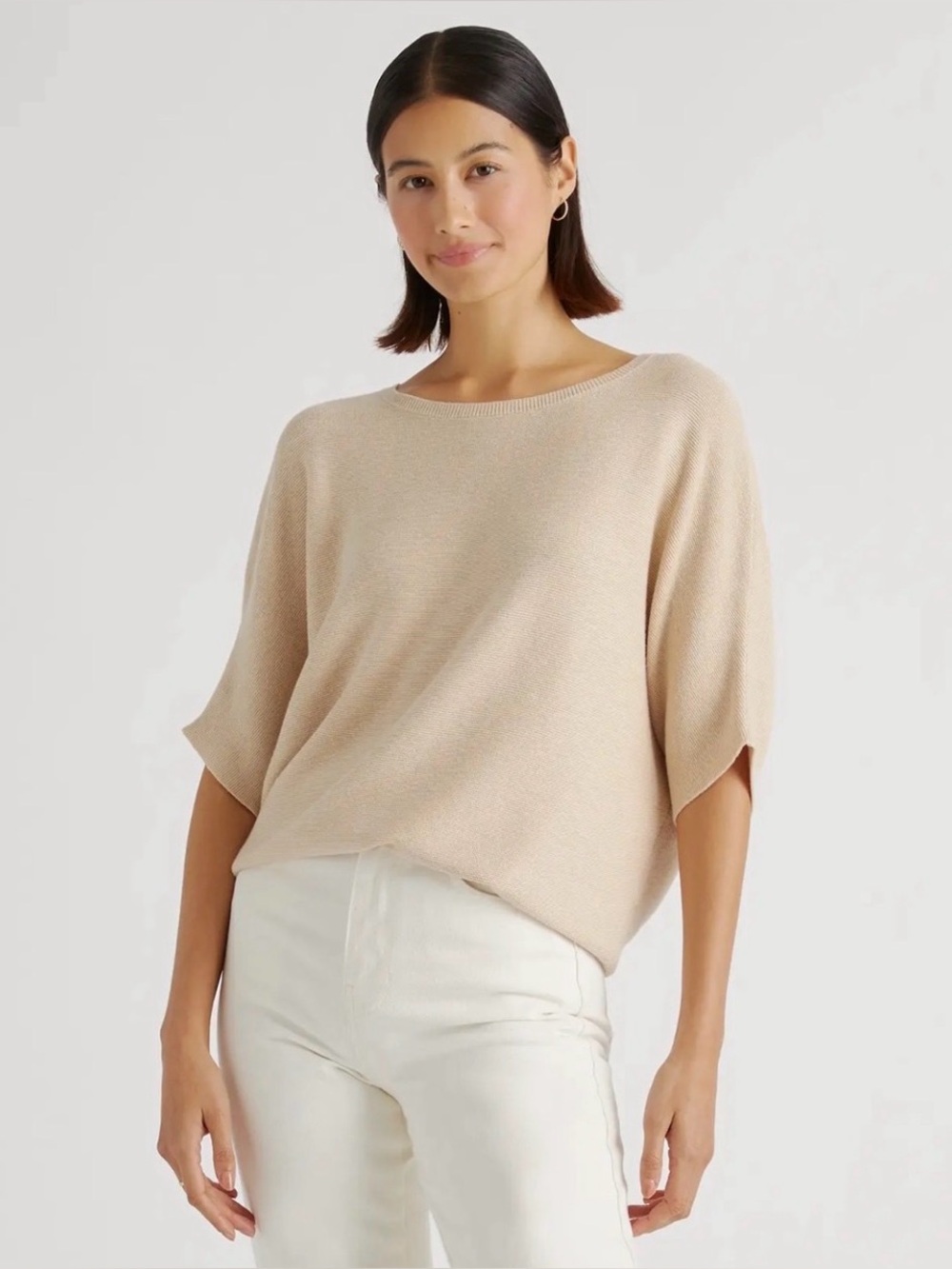 Quince Cotton Cashmere Dolman Sweater XS Oatmeal Boxy Sleeve